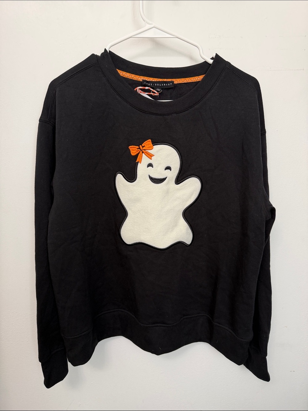 Jane + Delancey Ghost Halloween Sweatshirt with Embroidered Orange Bow
